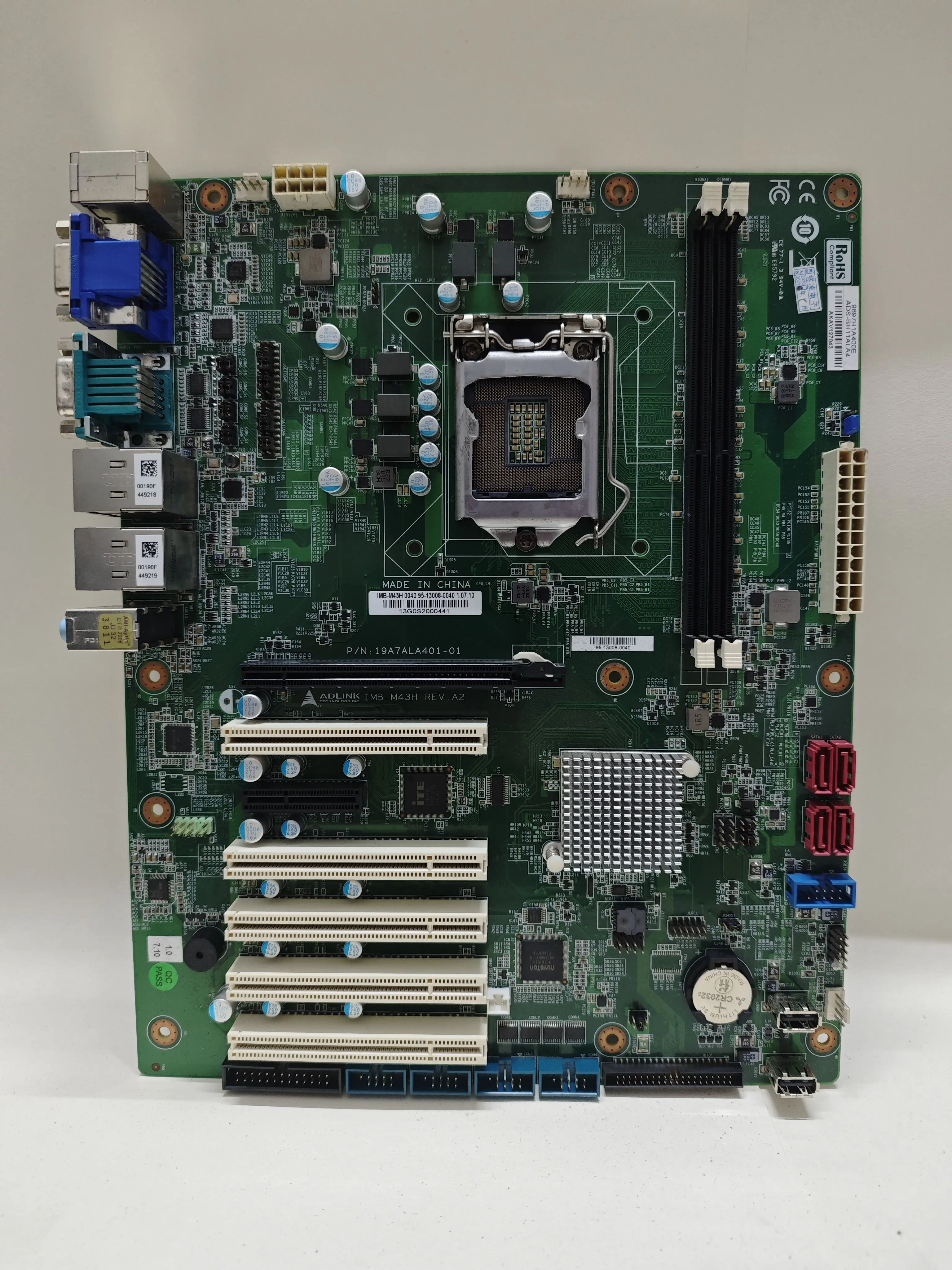 

For the main board IMB-M43H REV. A2 5 PCI slots, support 67 generation CPU with baffle 100% detection.