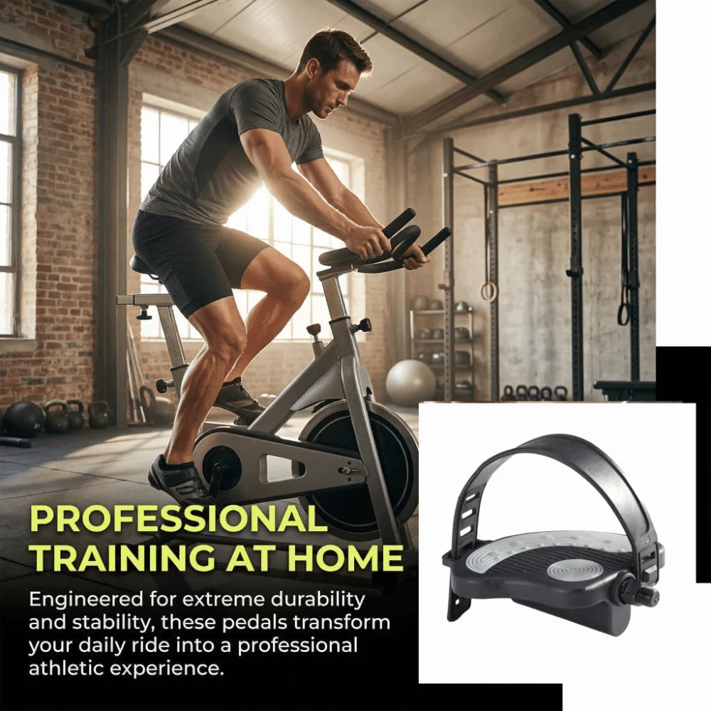 

1 Pair 9/16" Thread Exercise Bike Pedals with Adjustable Straps Non Slip Spin Bike Pedals with Toe Clips Easy Installation