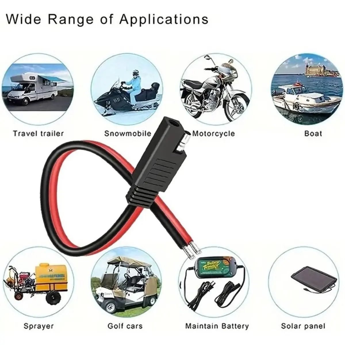 4PCS SAE Extension Cables, 12AWG 12 Inch 2Pin Single Plug Quick-Connect SAE Power Extension Cable for Solar Panel