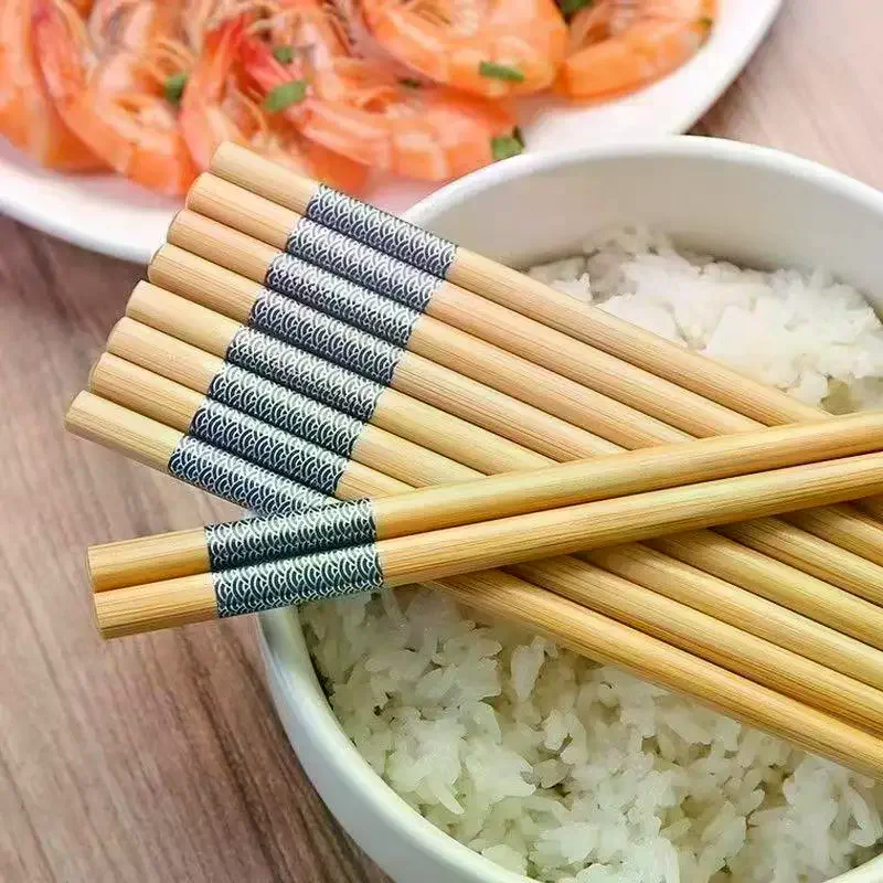 10 Pairs Premium Blue-Edged Bamboo Chopsticks Northern Bamboo Safe High Quality Smooth Elegant For Meals Decoration