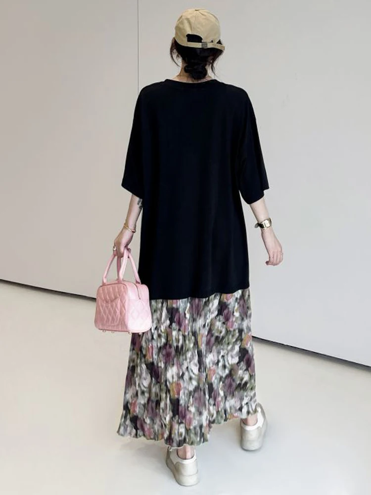 NYFS 2025 فستان نسائي صيفي جديد بأكمام قصيرة كوري من فيستدوس رداء Elbise فضفاض مقاس كبير فساتين طويلة مطبوعة مرقعة #5