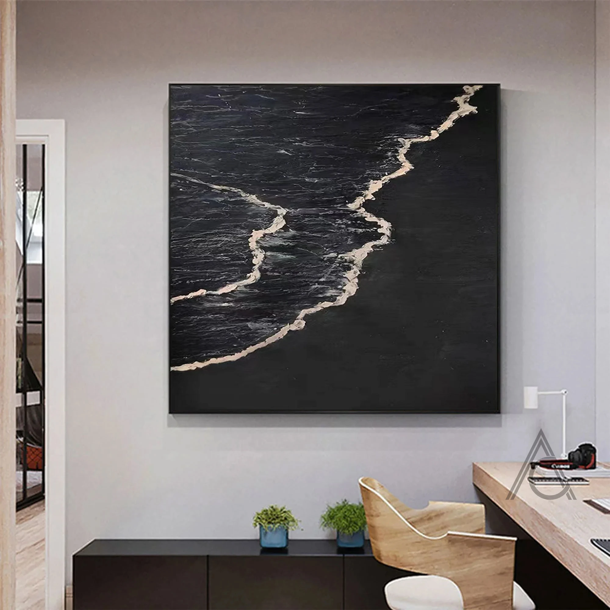 الاسكندنافية المعاصرة البحر الأسود مجردة جدارية كبيرة الحجم أبيض وأسود كلاسيكي اللون مخطط تصميم الأزياء جدار ديكور فني