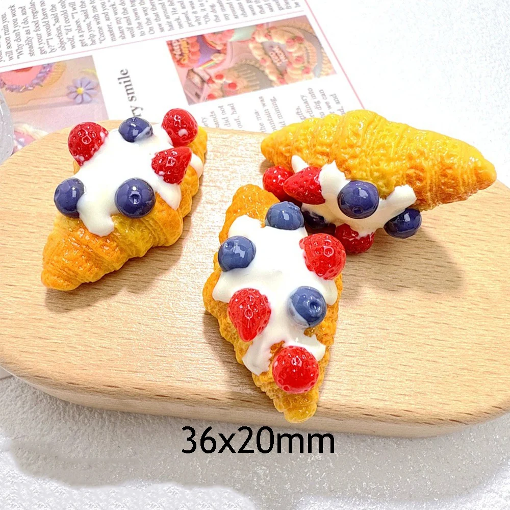 5PCS Cream Strawberry Bread Series Miniature Flat Back Resin Cabochons For Hairpin Scrapbooking DIY Home Decor Craft Accessories