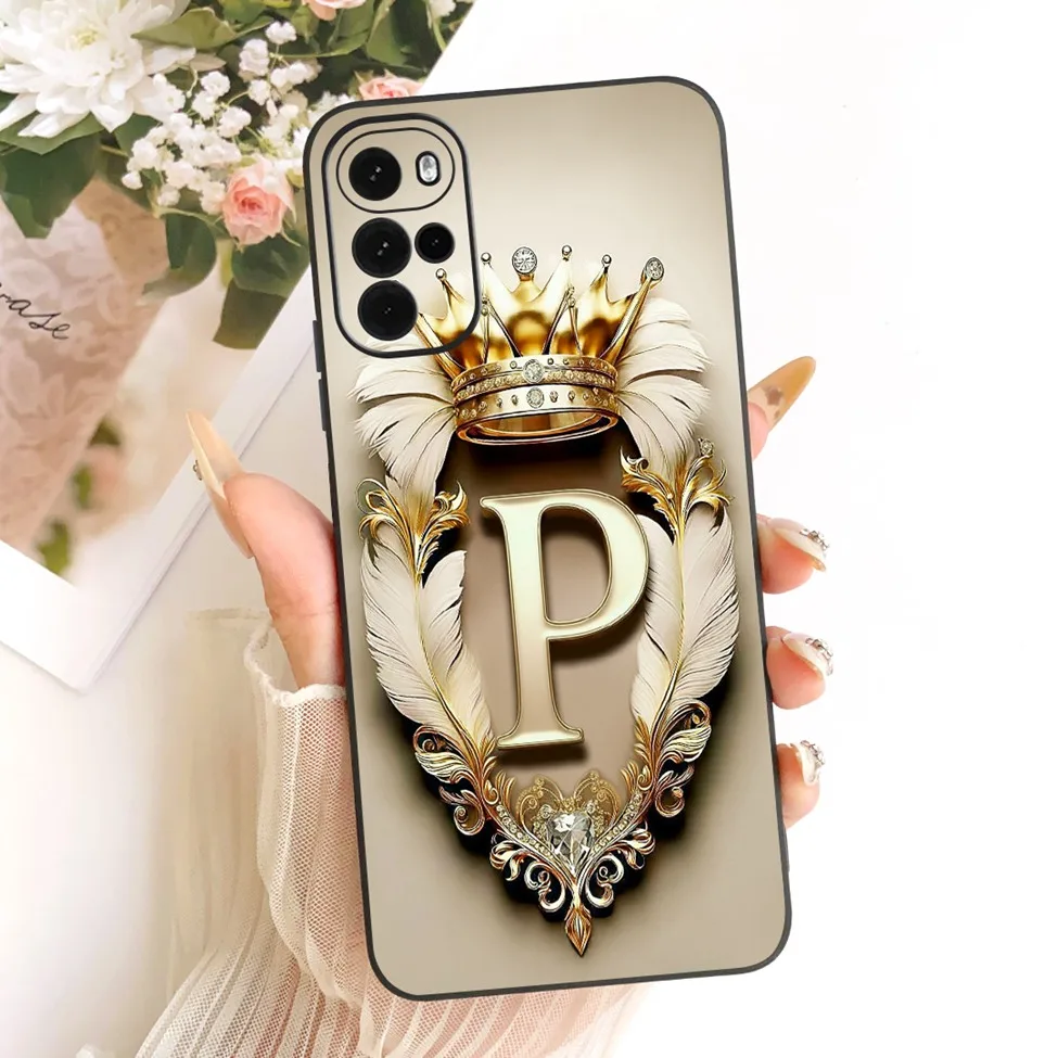 لموتورولا موتو G22 غطاء حافظة فاخرة تاج A-Z رسائل 2D نمط مسطح لينة جراب هاتف XT2231-1 XT2231-2 XT2231-5 #4