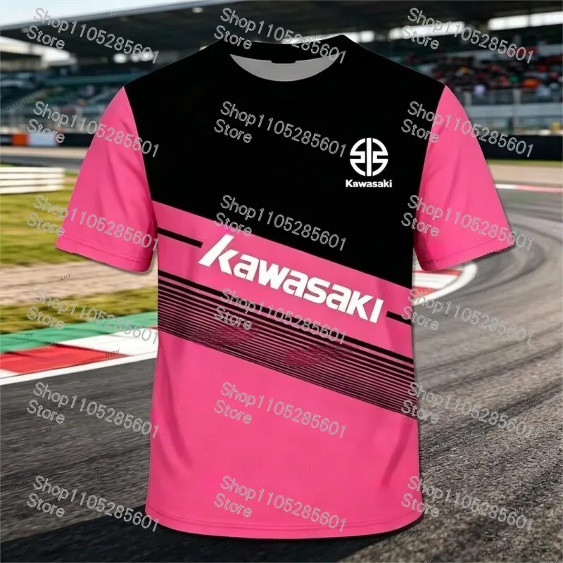 Kawasaki Themed Fashion Printed Short-sleeve T-shirt Trendy Sporty Casual Top for Motorcycle Enthusiasts view 5