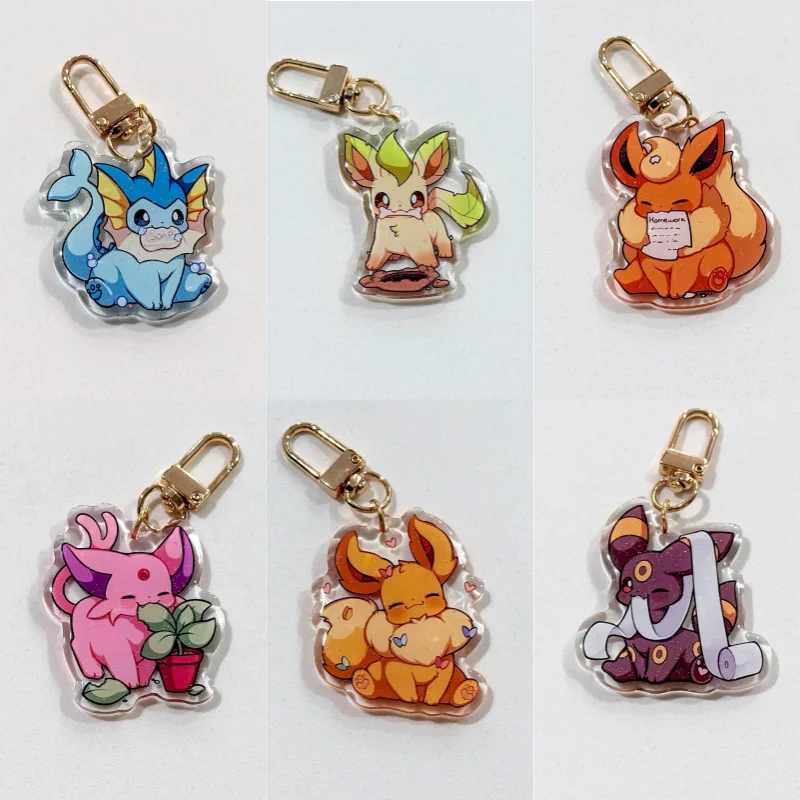 Porte-clés pour fans de jeux d'anime Pokémon Eevee Vaporeon Sylveon Flareon Espeon, cadeau en acrylique recyclé, pendentif de sac à dos, décoration rare