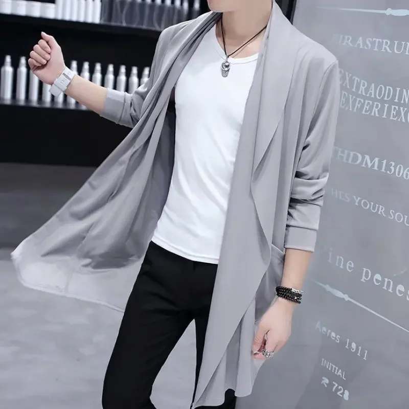 

Men's Shawl Casual Cardigan Long Sleeve Trench Coat Lightweight Open Front Long Length Korean Style Cardigan