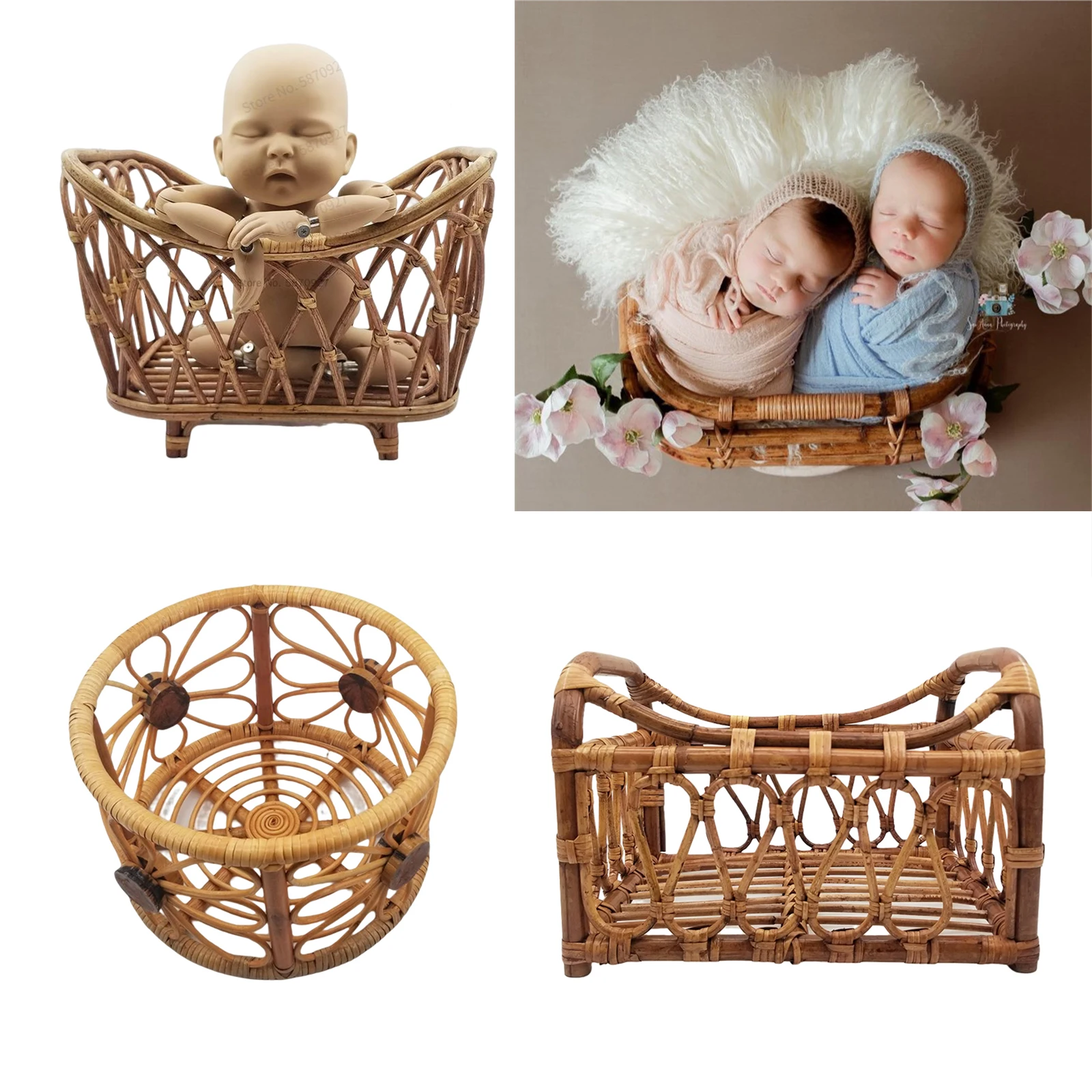 

Newborn Photography Props Retro Rattan Basket Chair Infant Photo Prop Baby Girl Boy Posing Bed Backdrops Photography Accessories