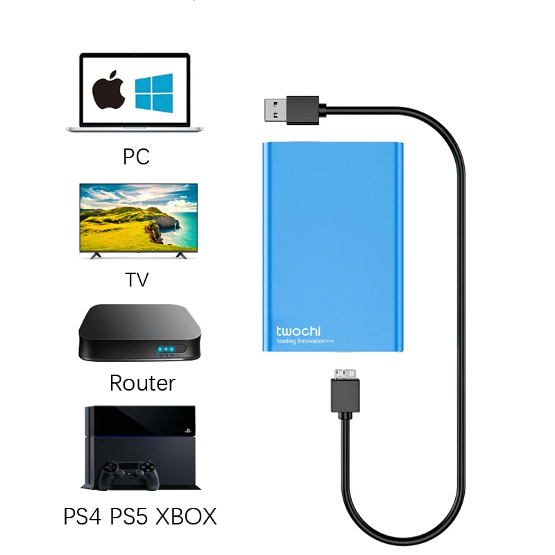 TWOCHI ''2TB 1TB 500GB 320GB 160GB Super External Hard Drive Disk USB3.0 Storage For PC, Mac,PS5, XBOX, PS4,TV 4 Color HD HDD