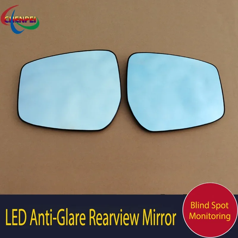 Large View Blue Mirror Anti-Glare Electrically Heated Rearview Mirror With LED Turn Indicator For Nissan Bluebird KIcks 16-21