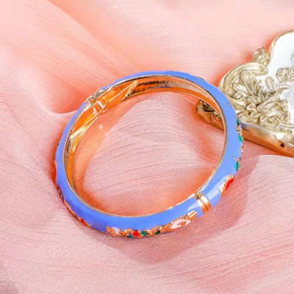Enamel Chinese Cloisonne Bracelet Hand Bracelet Traditional Peony Filigree Flower Bangle Double Bangle Ethnic image 2