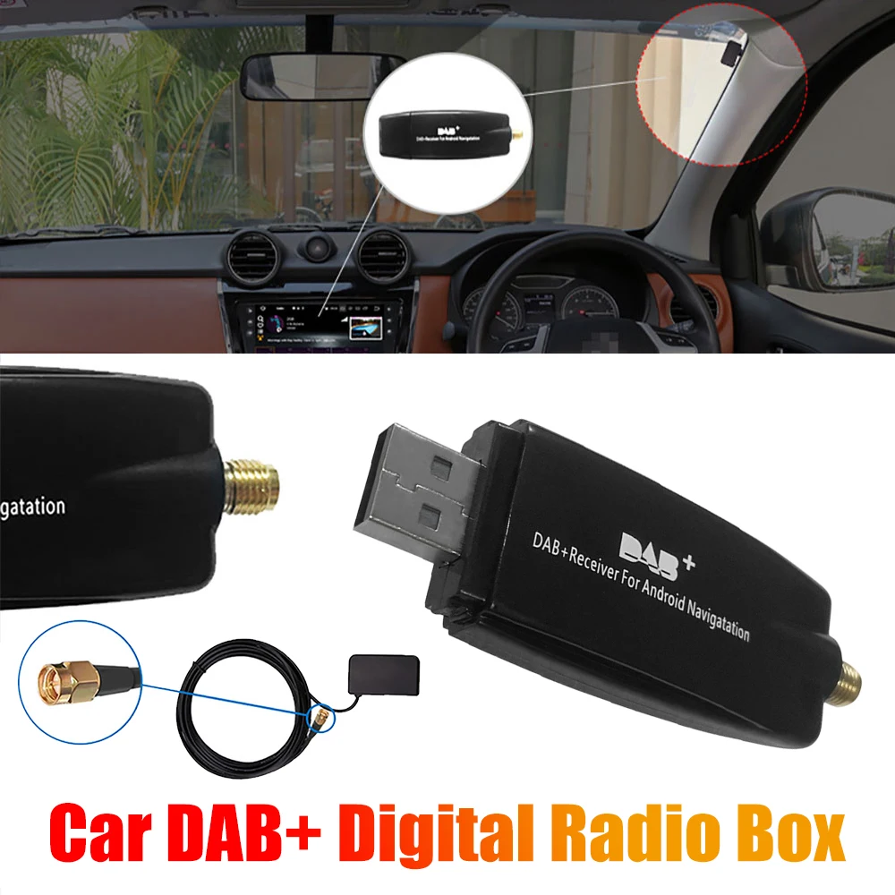 DAB+ Box Radio Receiver Adapter Car DAB+ Digital Radio Box Antenna Aerial USB Interface for Android 5.1 and Above Car Radio