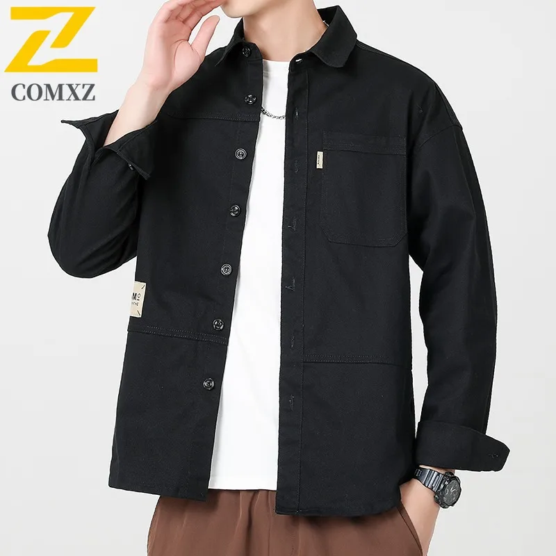 

COMXZ 2025, мужская рабочая рубашка в японском корейском стиле, осенняя повседневная модная двусторонняя молния, пальто высокого качества