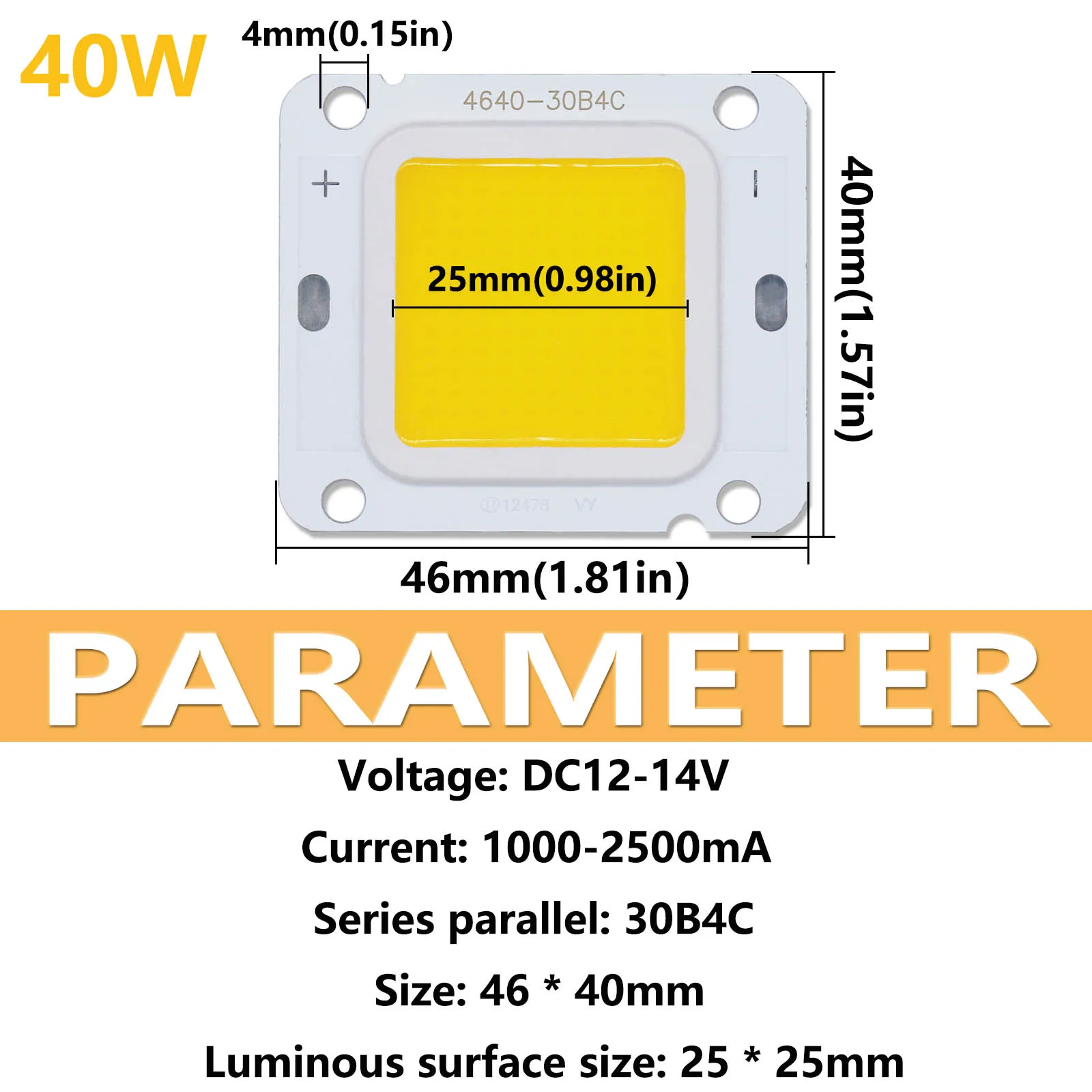 1pcs High Brightness LED COB Chip 4640 40W DC12-14V LED 2500mA for LED Floodlight Projection Light Outdoor Light Source DIY
