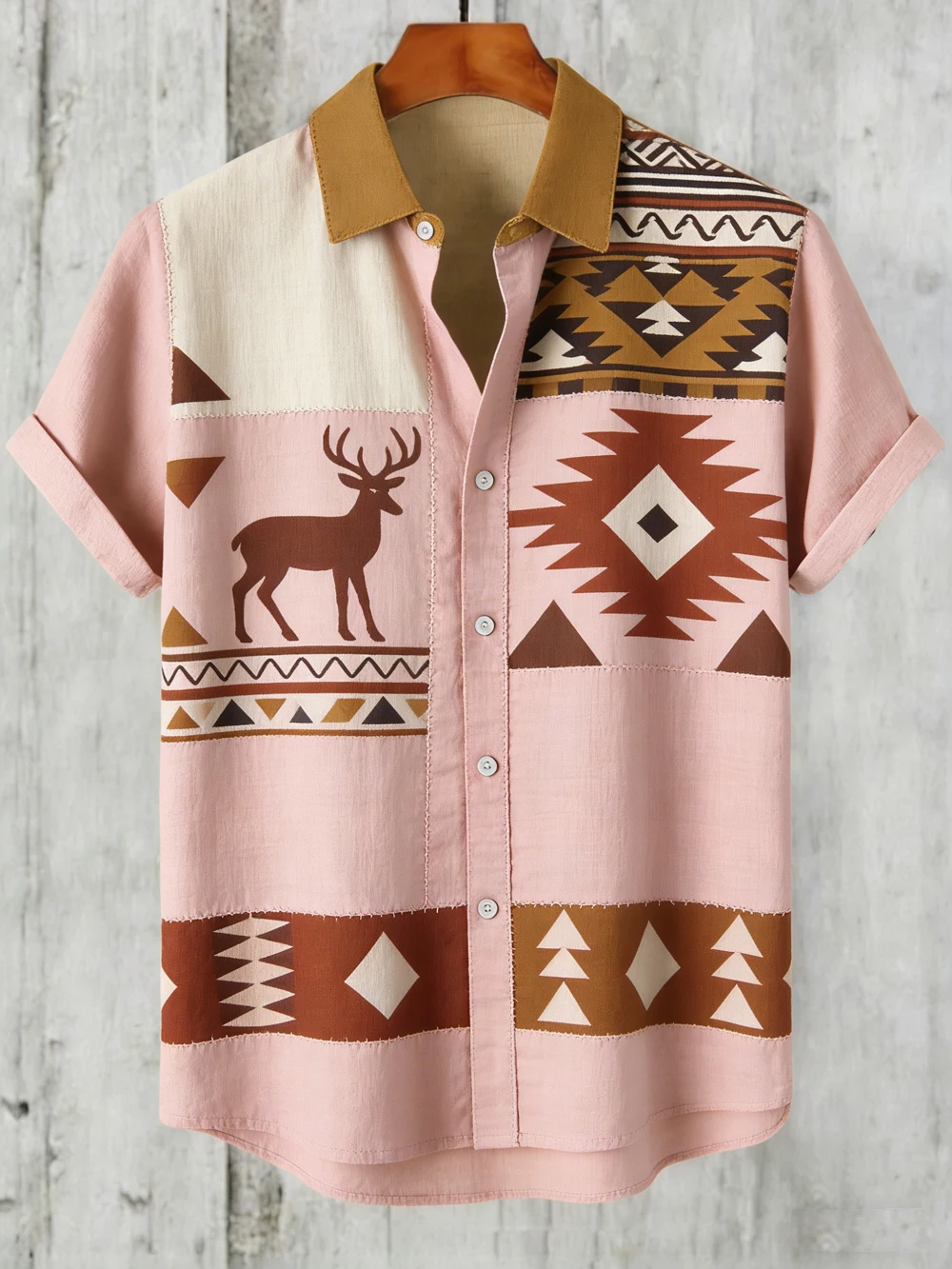 Men's Linen Short Sleeve Shirts with Funny Animal Ethnic Patterns