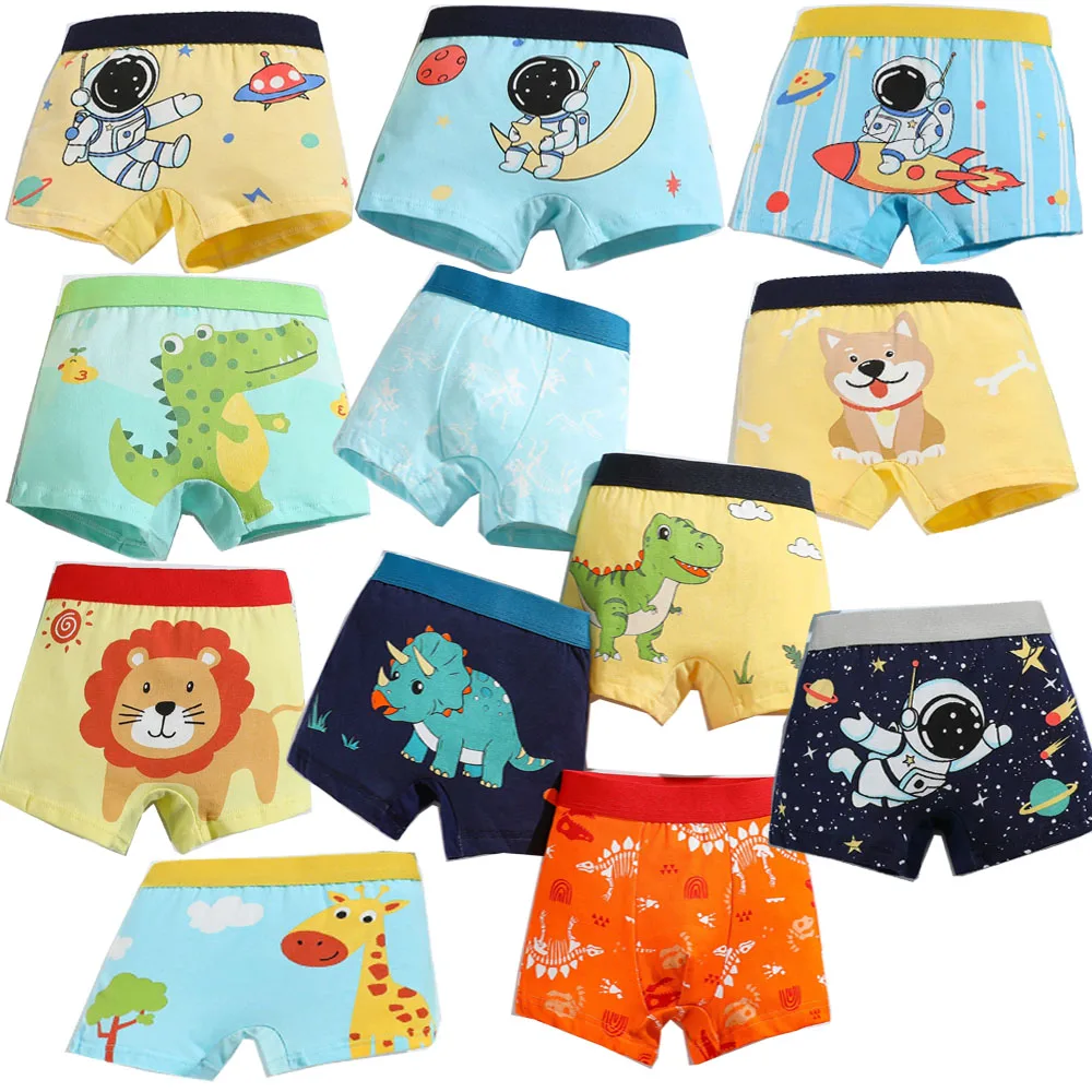 12 Packs Boys Trunk Multipack Boxers Underpants Kids Child Panties Dinosaur Car Roket Astronaut Cotton Teenage Underwear 2-15Y