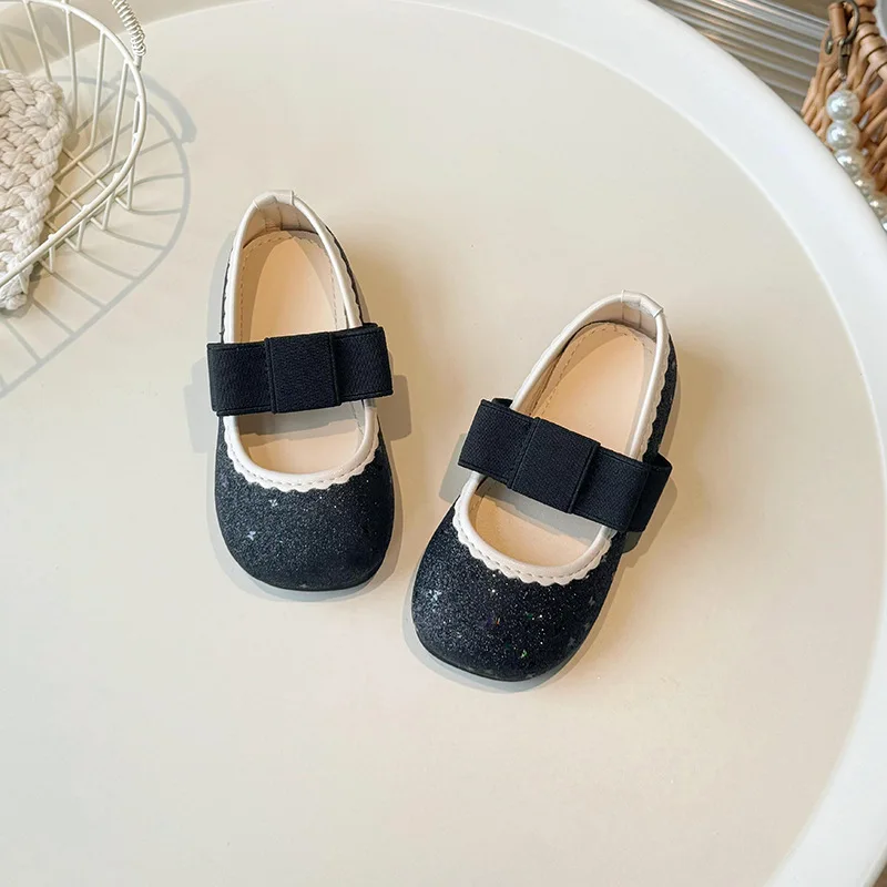 2025 Fashion Kids Princess Shoes Autumn New Girls Causal Leather Shoes Round-toe Bowknot Child Sequins Ballet Flat Shoes Zapatos