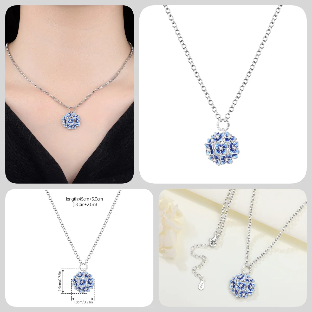 Orstarry S925 Sterling Silber Schmetterling-Blumen-Ohrringe und Halsketten-Set, Exquisites Herz-Hänge-Schmuckset für Damen, Party-Geschenk – Detail 9