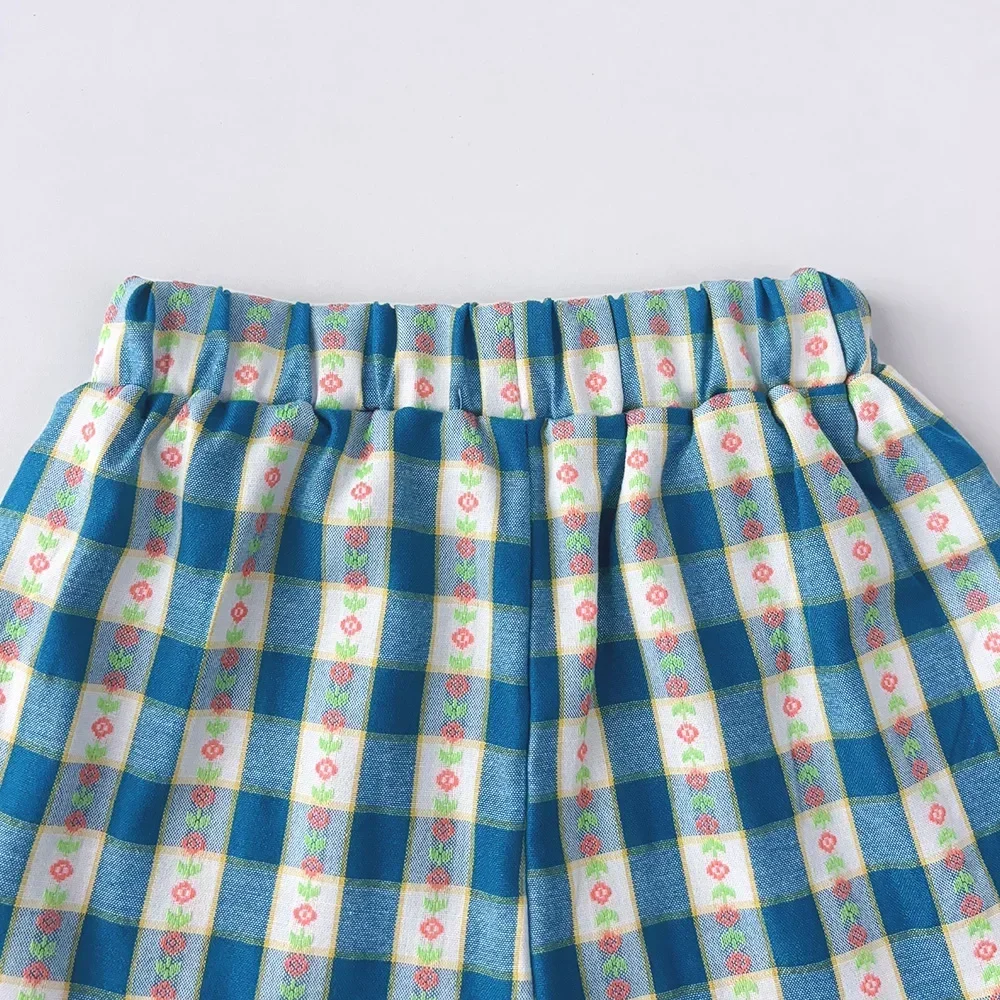 Mädchen Kleidung Sommer Rundhals Einreiher Gitter Fliegende Ärmel Top + Shorts Zwei-stück Set 1-5 Jahre alt Kinder Tragen – Detail 6