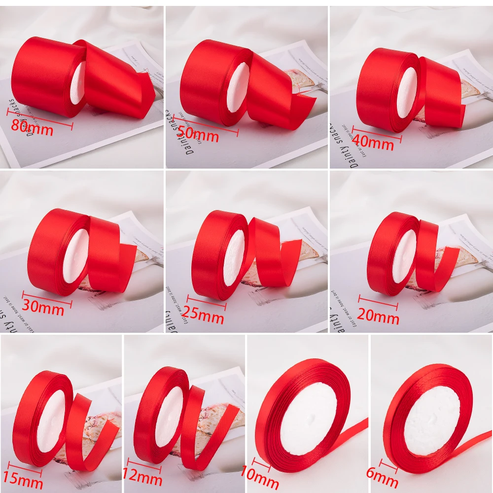 

22M/Roll width 6/10/12/15/20/25/30/40/50/80 Red Satin Ribbon Wedding Christmas Halloween Party Decoration Gift Wrapping Supplies