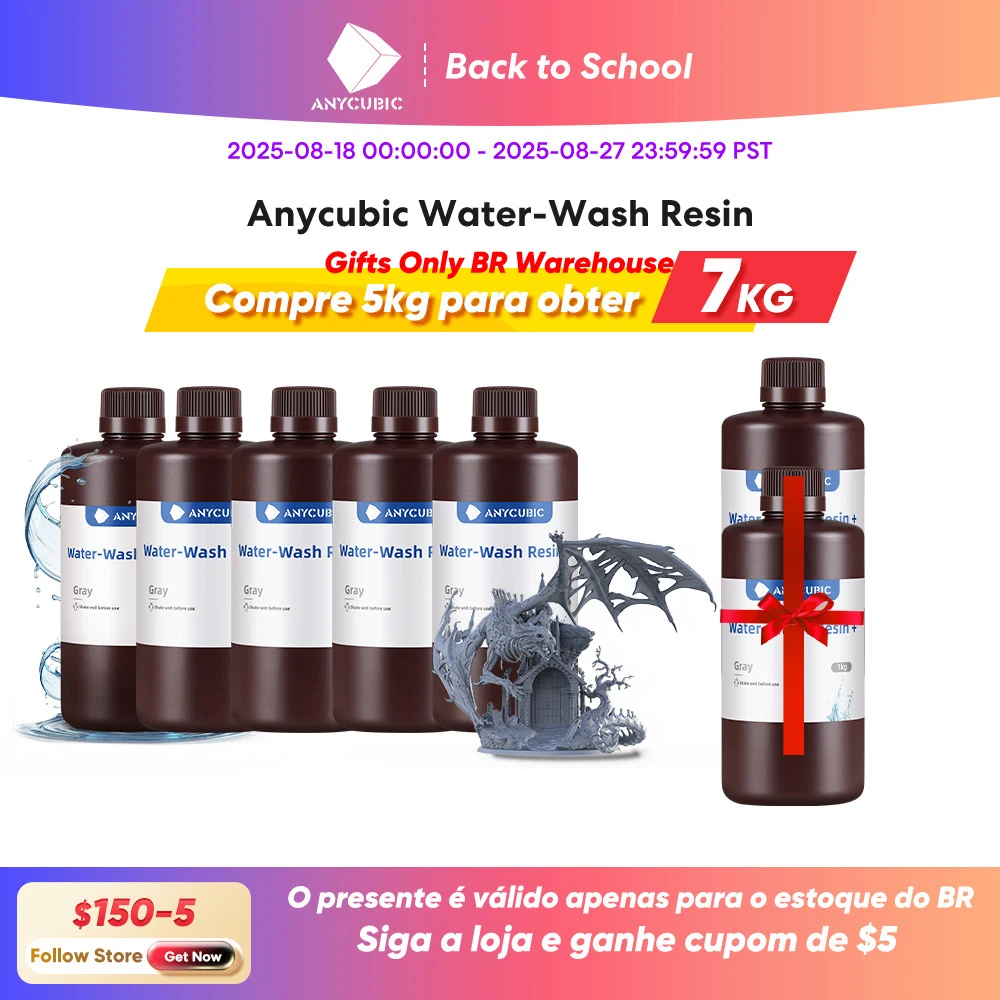 

ANYCUBIC 5KG Water-Wash Resin For LCD 3D Printer High Precision Low Odor Low Viscosity 3D Printing Photopolyme