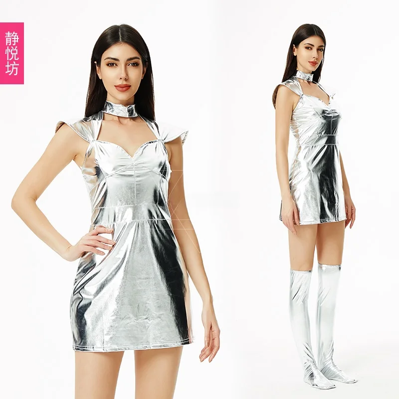 

Adult Cosplay Costume Silver Alien Space Suit Tight Skirt Halloween Party Clubwear Women's Fashion Outerwear Spring 2024