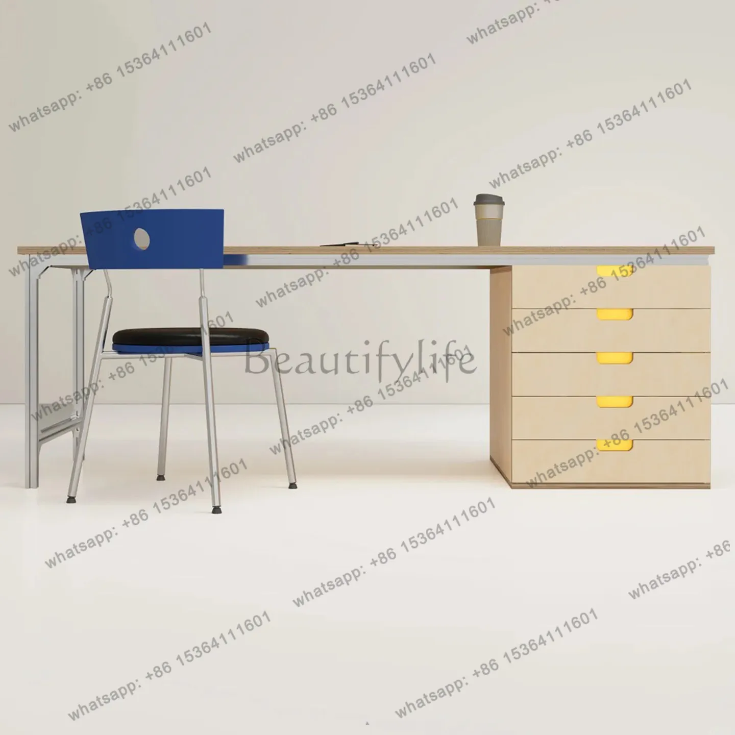 

LD25 Modern Simple Aluminum Profile Ocean Panel Desk Multi-layer Drawer Writing Desk