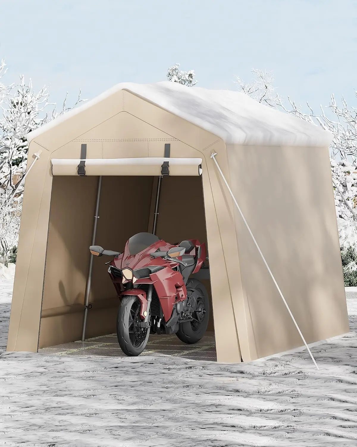 7'x10' Outdoor Portable Storage Shed – Waterproof & UV-Resistant Garage Shelter with 2 Roll-Up Zipper Doors, Anti-Snow Carport Tent for Motorcycle, Bike & Outdoor Equipment