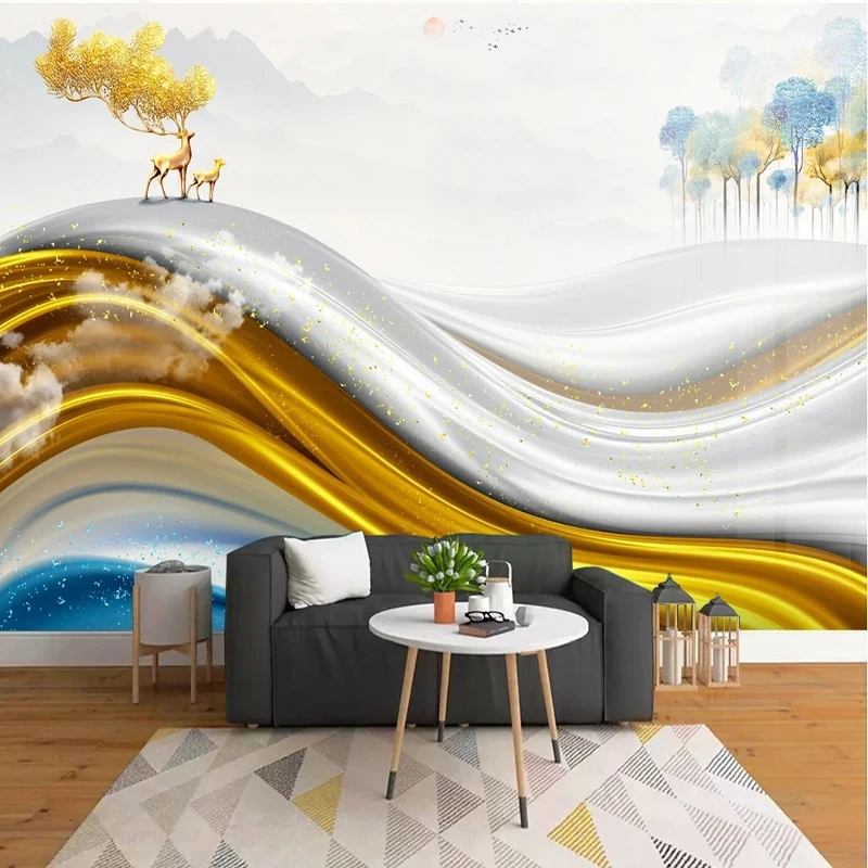 3D Wallpaper Golden Silk Deer Relief Wall Cloth Mural For Living Room Bedroom TV Sofa Backdrop Home Decor Fresco Papel De Parede