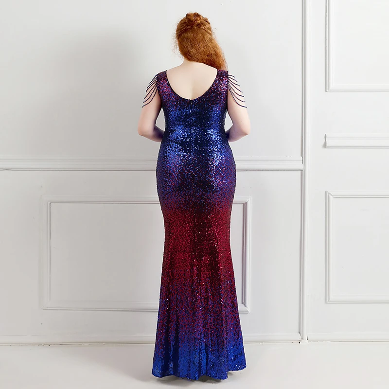 فستان نسائي صيفي بدون أكمام عميق على شكل حرف V مطرز بالترتر المتدرج أنيق للحفلات المسائية وحفلات الكوكتيل طويل حورية البحر بطول الأرض