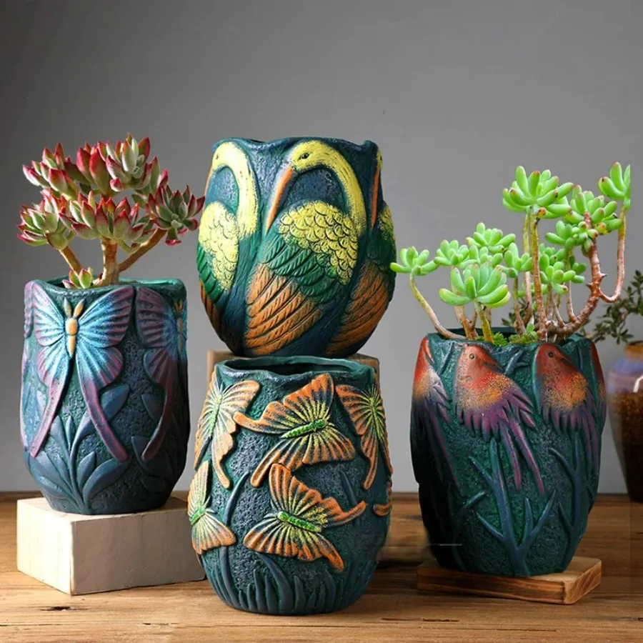 

Ceramic Succulent Pot Flower Planter Home Living Room Decor Tabletop Balcony Planting Bonsai Ornaments Cactus Mini Plant Pot