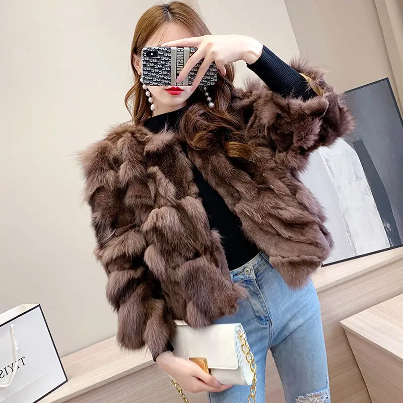 

Woman High Quality Coat Winter Female New Natural Fur Fashion Outerwear Ladies Warm Real Fox Overcoat G530