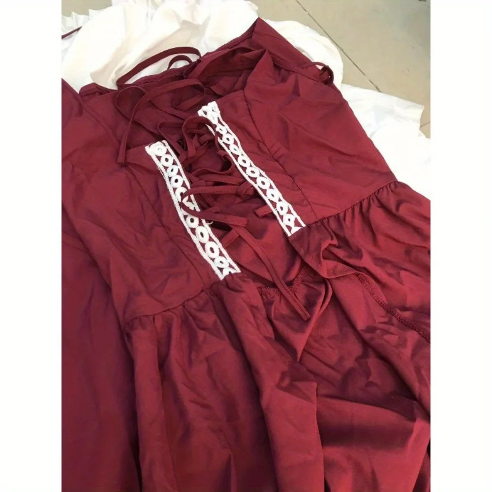 Halloween Costume European American Square Neck Tie Waist Medieval Renaissance Vintage Dress Costumes Accessories