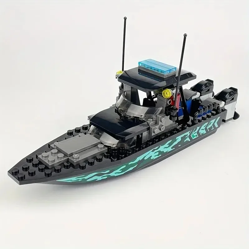 89 elementów Moc Policja Miejska SWAT Czarny Kamuflaż Motorówka Szybka Łódź Szturmowa Model, Małe Akcesoria do Zabawek z Klocków Konstrukcyjnych