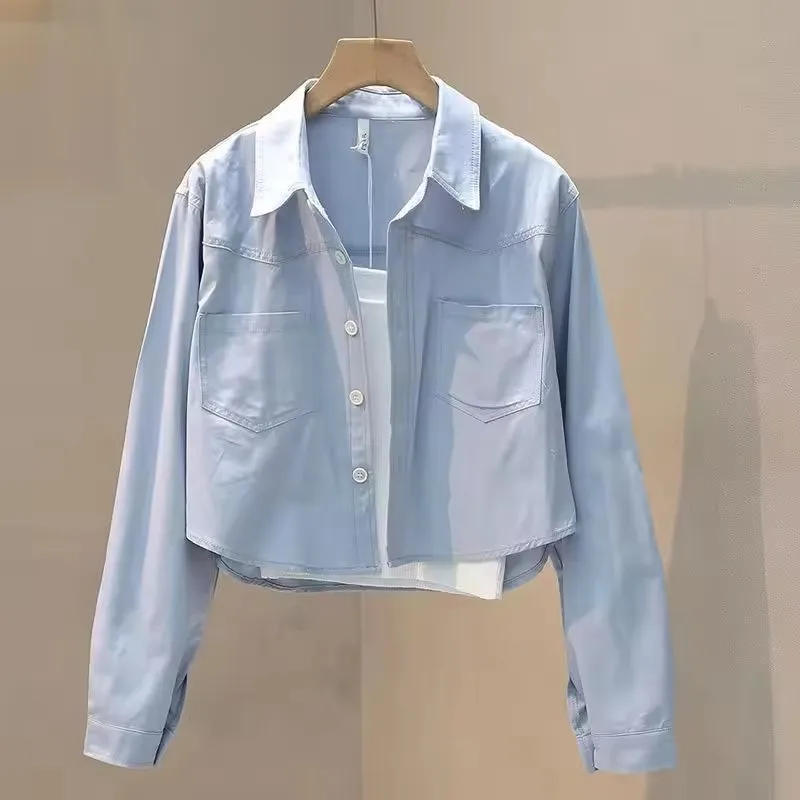 Fashion Women's  Loose Cropped Short Blouses 2025 New Spring Summer Long Sleeve Thin Casual Coats Female Korean Blusas Tops