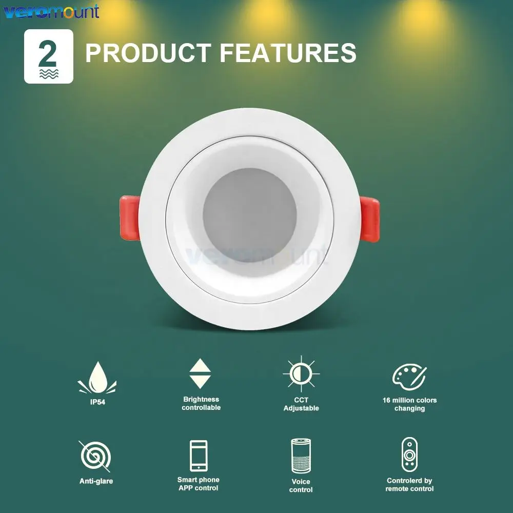 GL-D-006P Alexa And SmartThings Zigbee 3.0 Smart RGBCCT Downlight Pro 6W Waterproof Rate IP54 For Living Room Kitchen Corridor