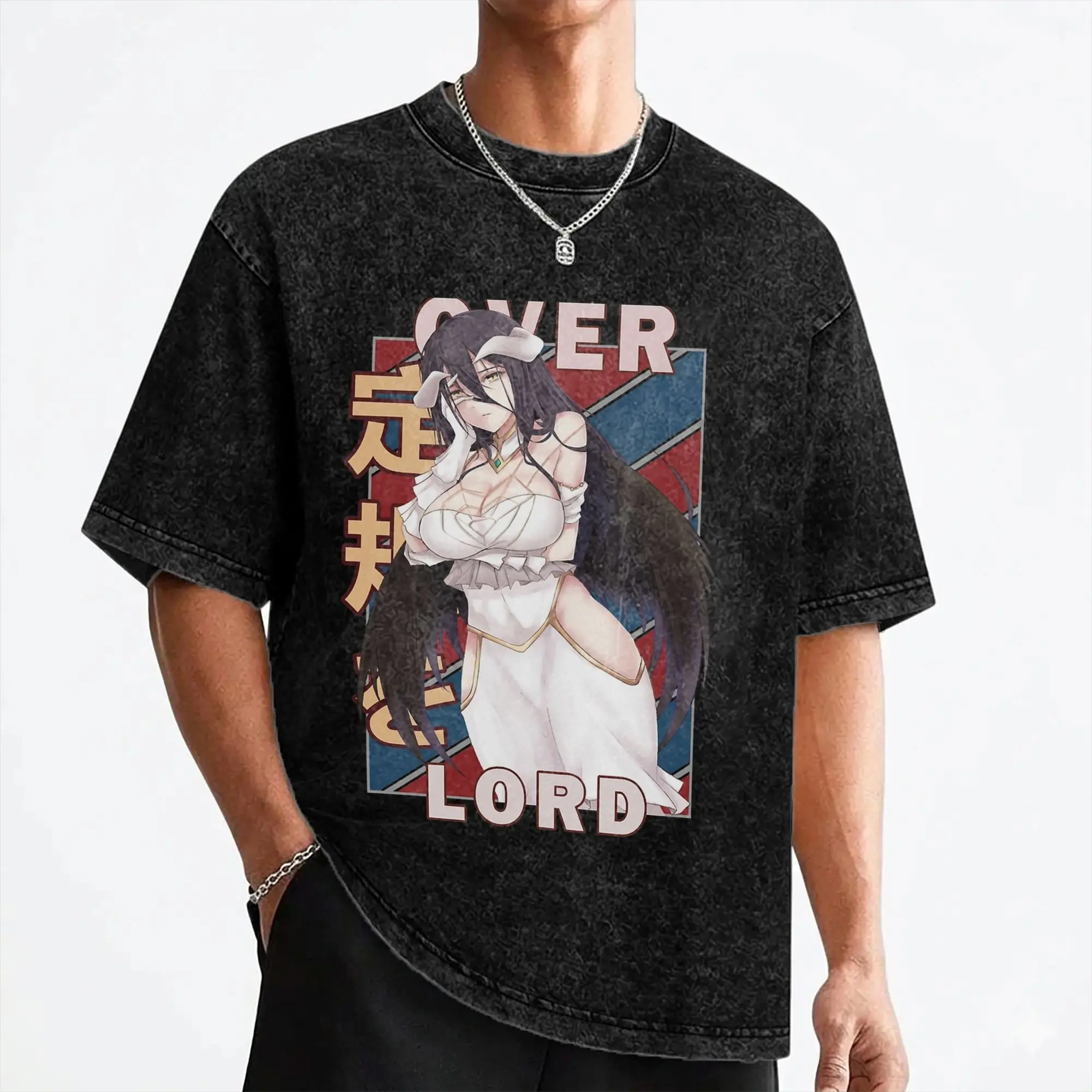 Albedo Japanese Anime T Shirts Washed Short Sleeve Oversize T-Shirt  Novelty for Men Women Streetwear Summer Tees