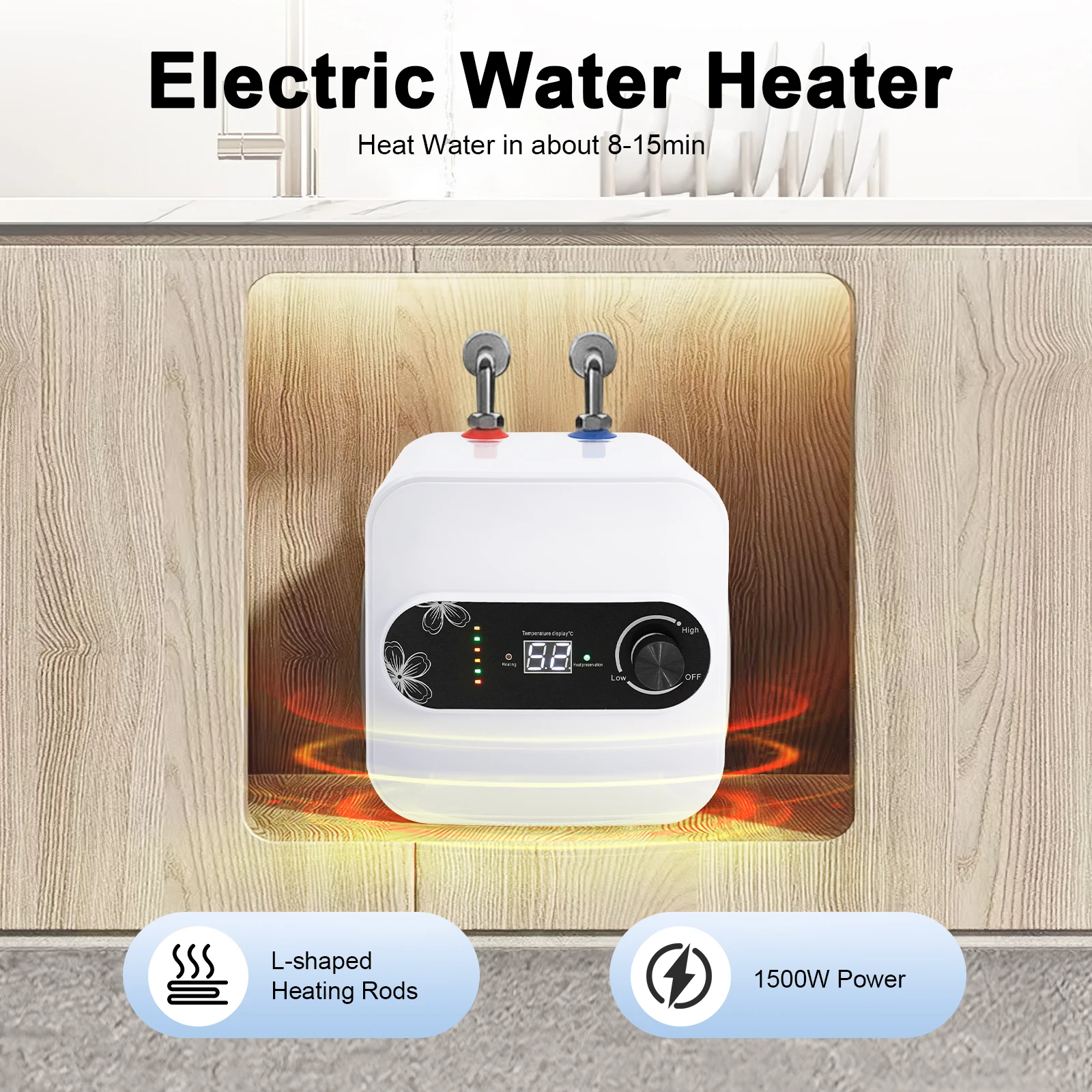 Electric Water Heater 110V 1500W Wall Mount Water Heater w/Tank On Demand Instant Hot Water Heater for Kitchen Bathroom