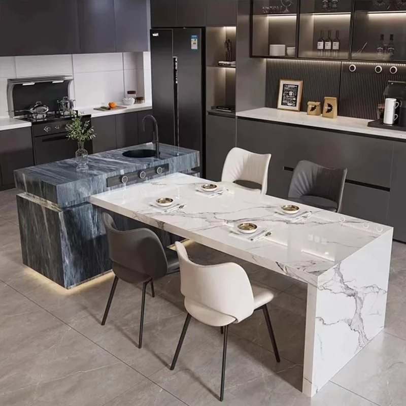 

Light luxury modern minimalist island dining table integrated rock slab household mid-fall multi-functional apartment bar