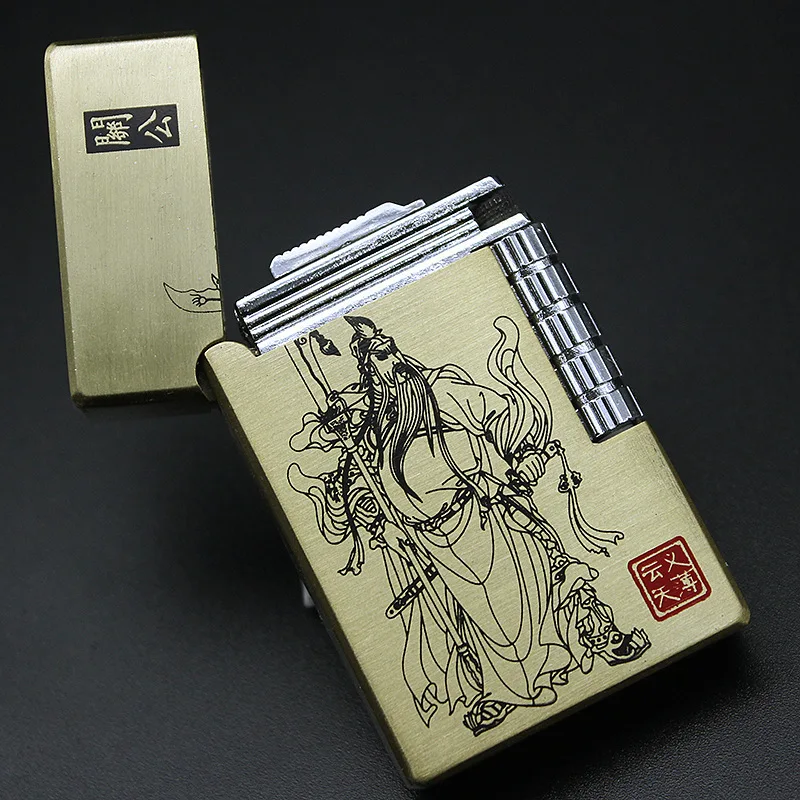 Cool Guan Yu Pattern Metal Butane Gas Inflatable Lighter Flint Unusual Lighters Smoking Accessory Gadgets for Men Gift Lighter