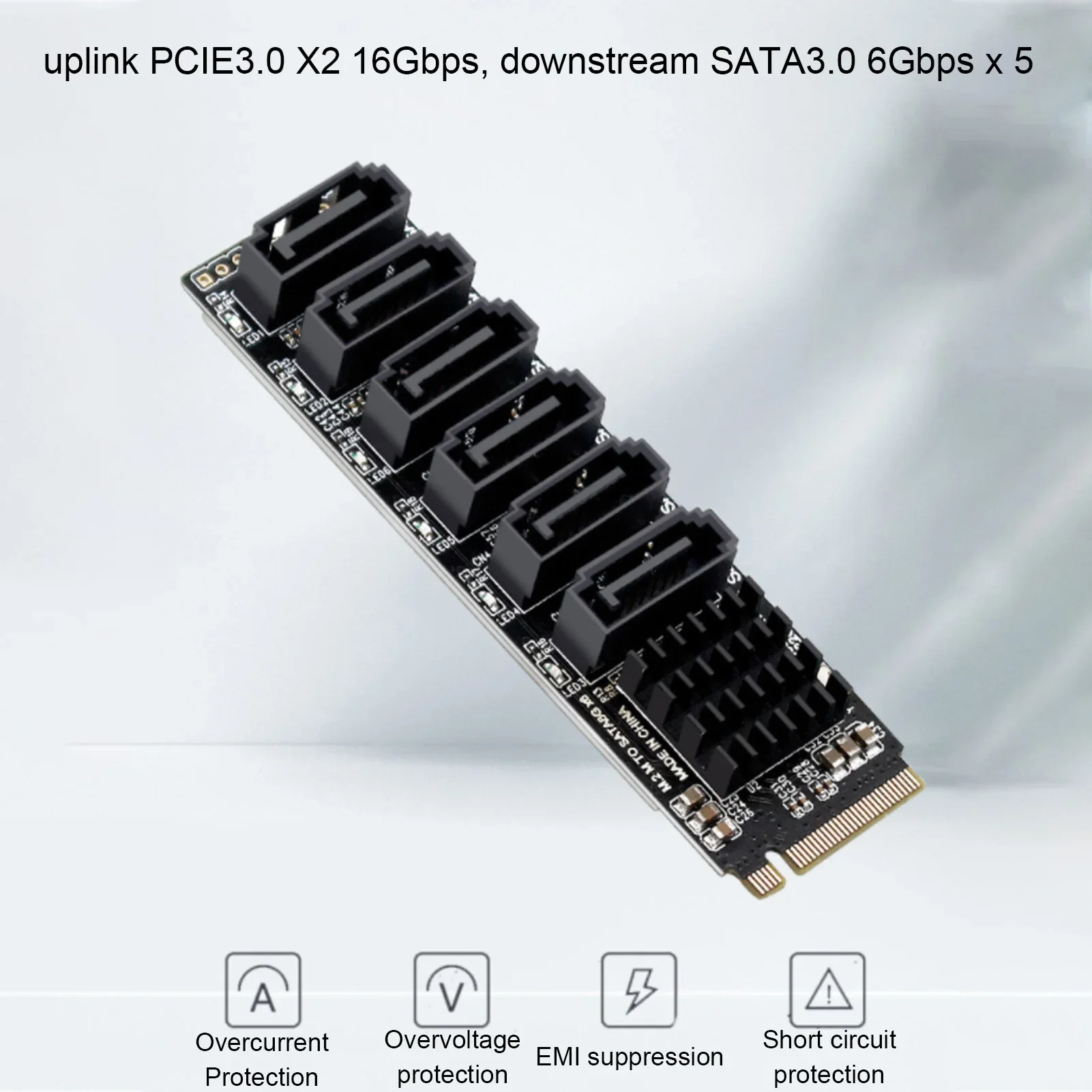 NVME to 6 SATA Expansion Card M.2 to SATA Adapter M2 Connector Internal SSD SATA3 Port Multiplier NGFF M Key to SATA3 Controller