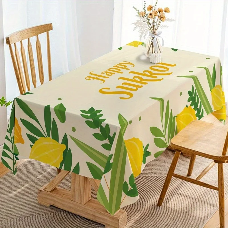 Happy Sukkot Rectangle Tablecloth for Table Decor Jewish Festival Etrog Lulav Print Kitchen Dining Table Cloth Home Party Decor