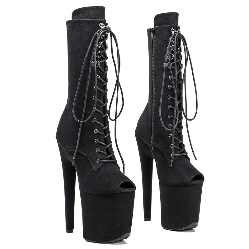 Leecabe Newest 20CM/8inches Pole dancing shoes with black suede High Heel platform Boots open toe Pole Dance boot