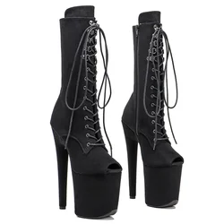 Leecabe – bottes de danse à bout ouvert, chaussures à talons hauts en daim noir, 20CM/8 pouces, nouvelle collection