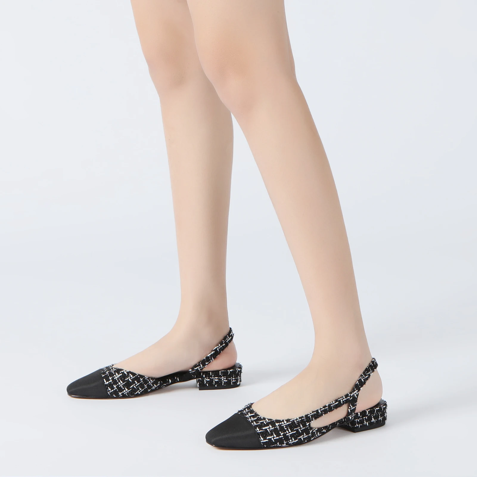 حذاء مسطح من Slingback للنساء بمقدمة مدببة مربعة الشكل، حذاء زفاف مسطح بلونين للنساء