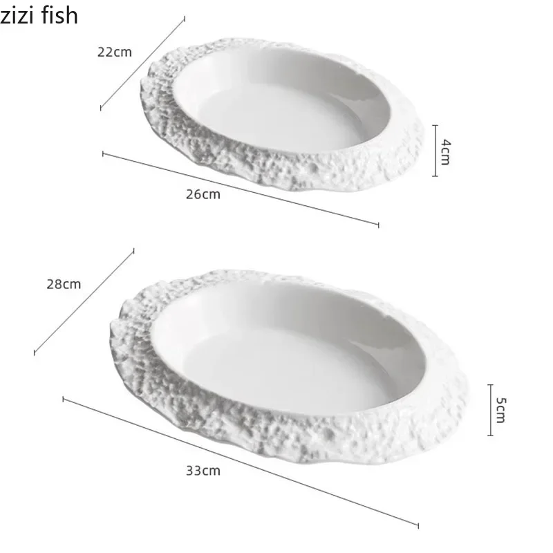 Ovaal diep bord met steenpatroon Keramisch servies Saladebord Soepbord Dessert Snackborden Pastaborden Speciaal servies