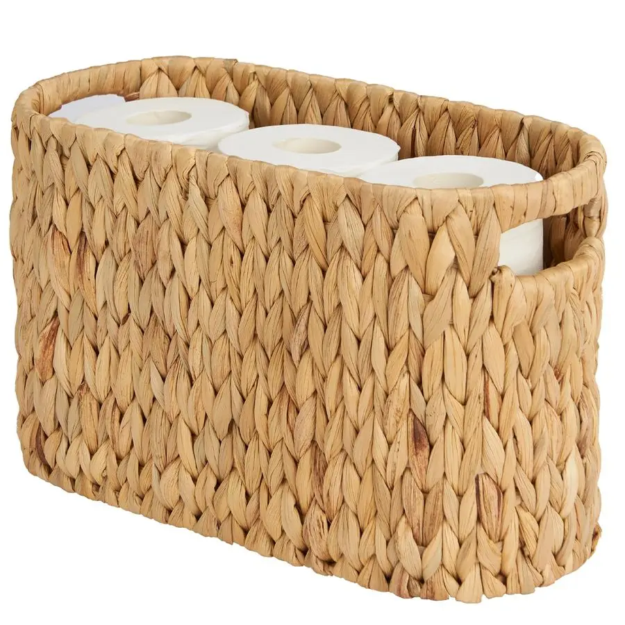 

Toilet Paper Storage Basket, Water Hyacinth Wicker Storage Holder for 6 Rolls Toilet Paper with Builtin Handles