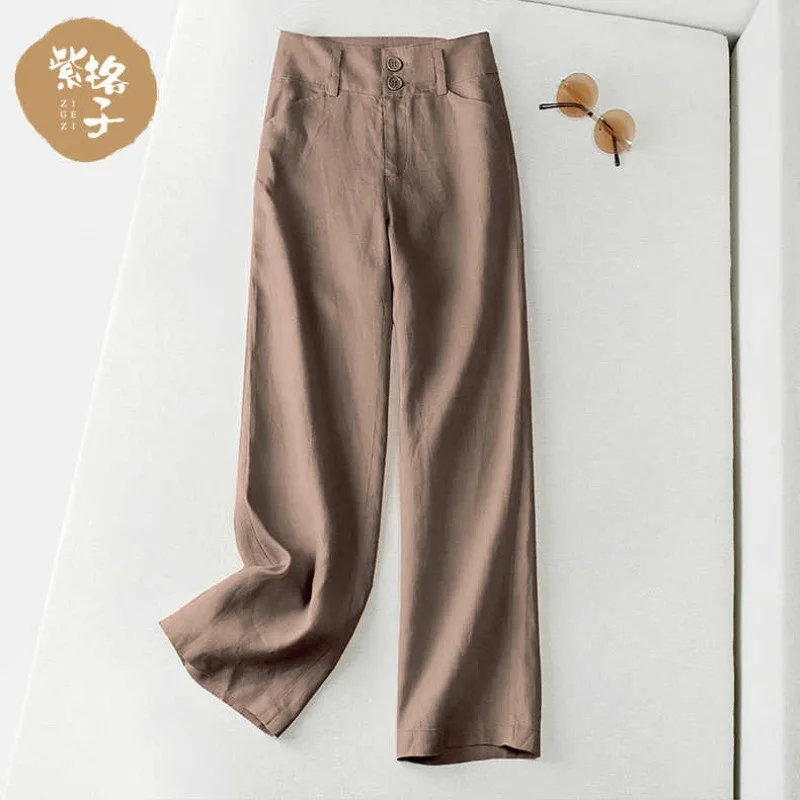 

2023 New Womens Clothing Pants Wide Leg Elastic Button High Waist Slim Office Lady Commuter Summer Trousers Solid Color Trousers