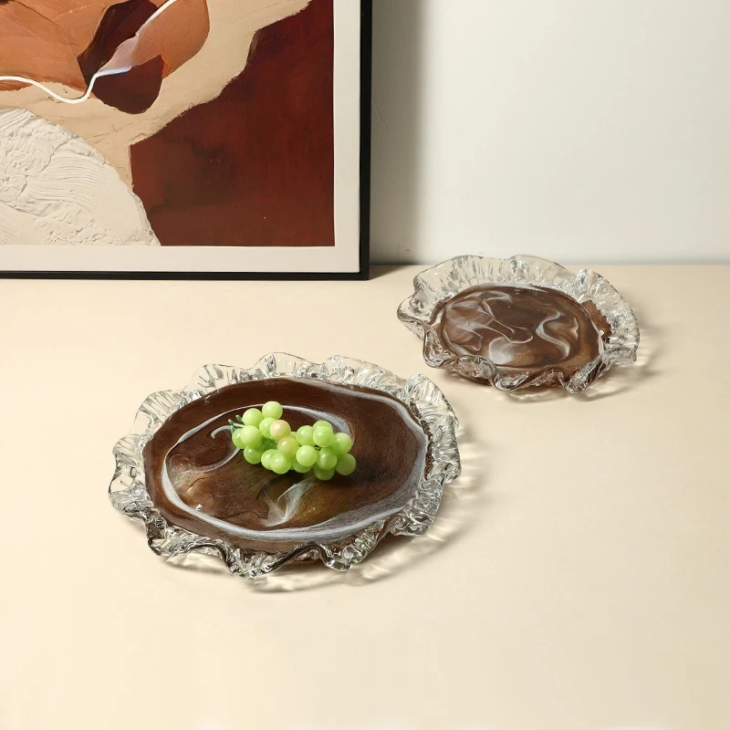 Modern light luxury creative brown petal glass fruit plate villa living room coffee table dining table high-end home ornament