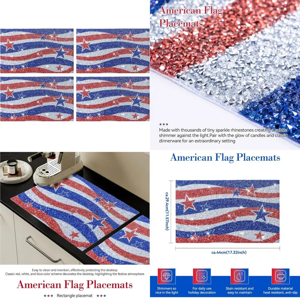

Патриотический американский флаг в полоску, салфетки ко Дню независимости, набор из 4 предметов для празднований 4 июля, украшения для обеденного стола